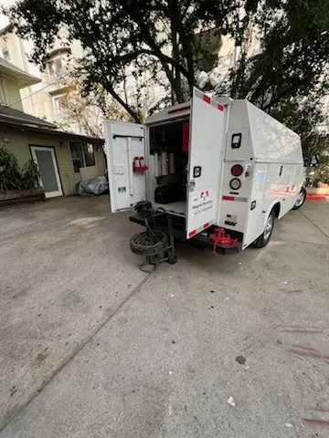 Magnet Plumbing service vehicle on-site for Sewer Line Repair in Ponce De Leon